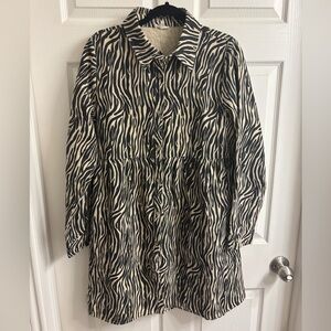 Jodifl Zebra Print Long Sleeve Button-Up Dress Size L